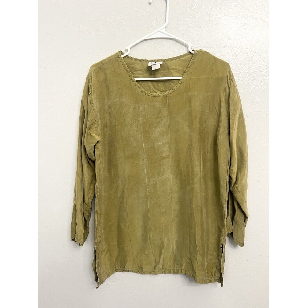 CTC Carol Turner Collection Blouse Small Green Pullover Lagenlook Artsy Shirt